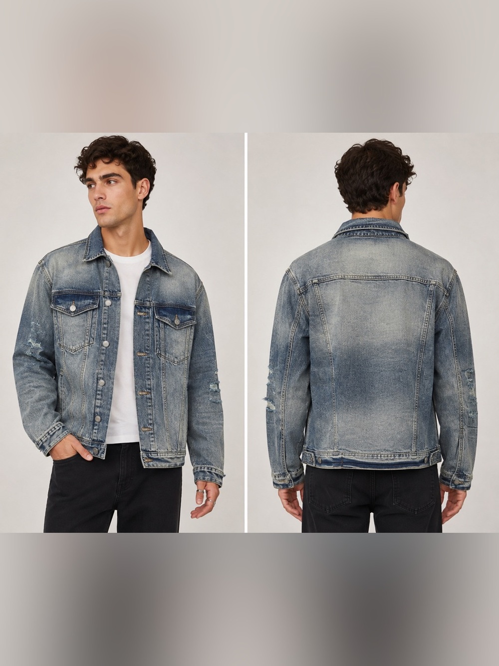 OXYD Men’s Unisex Distressed Washed Denim Jacket Blue Size L NWT